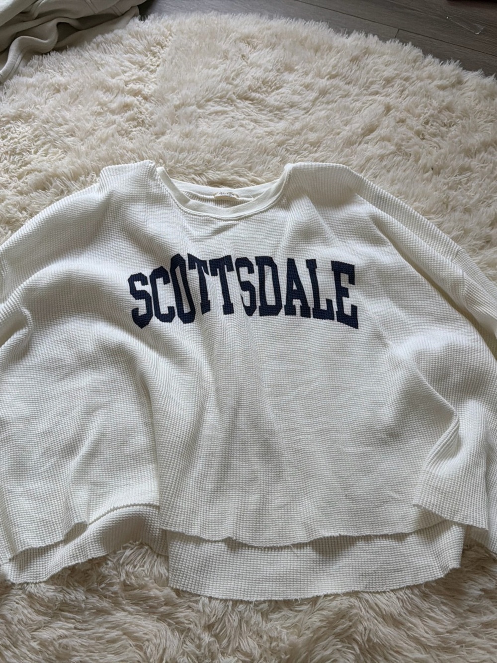 Brandy Melville Ivory Waffle Knit Top with Logo Tag